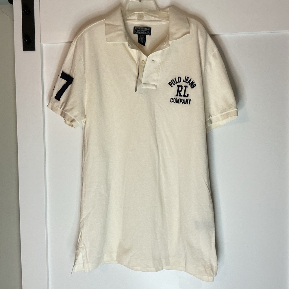 Vintage Polo Ralph Lauren Embroidered Polo Shirt White Navy Men's Sz Small NWT